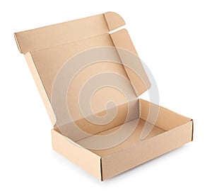 Open cardboard box on white background.