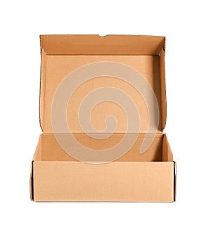 Open cardboard box on white background