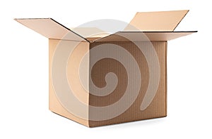 Open cardboard box on white background