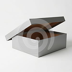 Open cardboard box on white surface