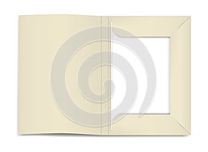 Open cardboard file folder with white blank paper sheets inside, realistic vector mockup