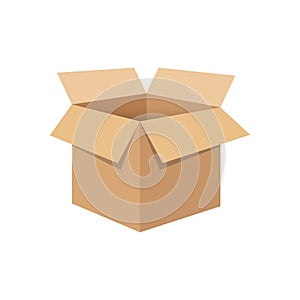 Open cardboard icon in flat style. Shipping box vector illustration on isolated background. Container sign business concept