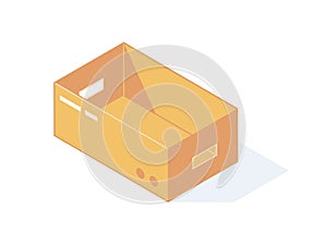 Open cardboard isometric box for warehouse and delivery concept.