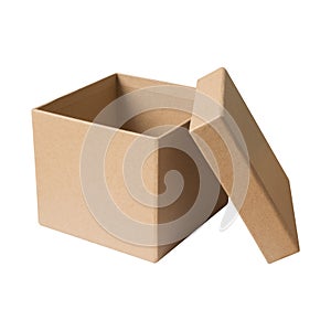 Open carton cardboard paper box brown color isolated on white ba photo