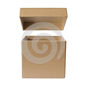 Open carton cardboard paper box brown colour isolated on white background, Clipping path included