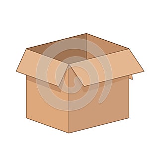 Open cartoon flat cardboard box on white background