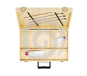 Open case accessory of the artist on a white background