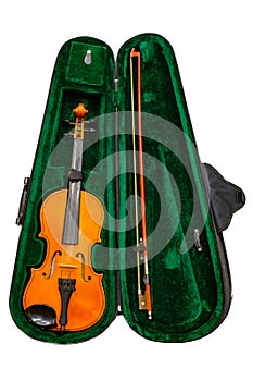 Open case with violin and bow