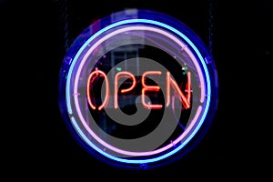 OPEN circle neon sign