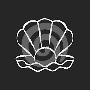 Open clam with pearl chalk white icon on black background