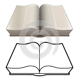 Open classic bible style heavy book isolated vector illustration in both detailed color and black line drawing versions photo