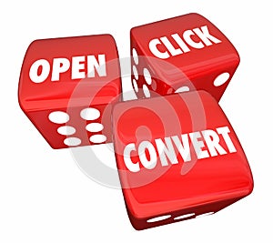 Open Click Convert Dice Words Marketing Advertising 3d Illustration photo
