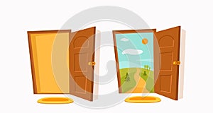 Open and close door cartoon colorful vector illustration.