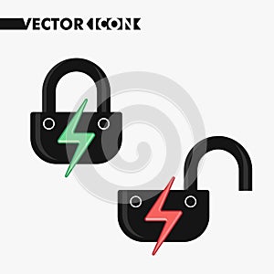 Open and close lock buttons and icons. Security symbol for your web site design, logo, app, UI.