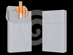 Open and close pack of cigarettes isolated on a black background. 3D illustration.