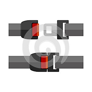 Open and Close Seatbelt Set. Flat Style Vector