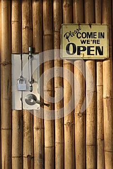 Open closed bamboo door background