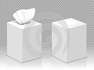 Open and closed box with white paper napkins