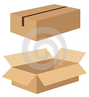 Open and closed cardboard box. Carton delivery packaging open and closed box. Cardboard boxes mockup set