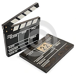 Open and closed clapperboard isolated on white background photo
