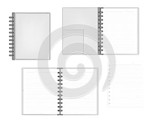 Open and closed disc bound letter size notebook with interior po