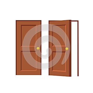 Open and closed doors isolated on white background.