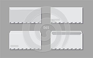 Open and closed envelope mockup of E65 format