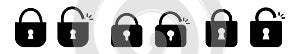 Open closed lock padlock icon. Lock unlock icon