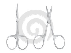 Open and closed nail scissors isolated on white background. Cosmetic equipment for manicure and pedicure. Vector