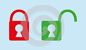 Open and closed padlock