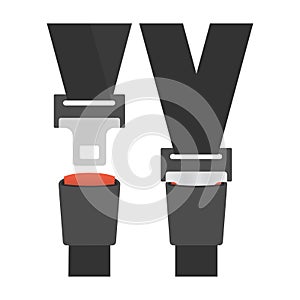 Open and closed safety belt. Seat belt for protection. Lifesaver. Safety equipment for car. Vector illustration in flat style