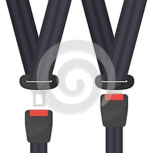 Open and closed seat belt. Safety of movement on car, airplane