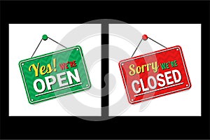 Open and closed signs store information green and red color