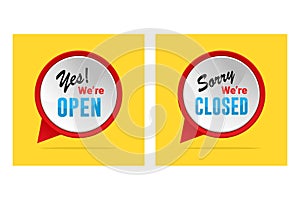 Open and closed signs store information illustration