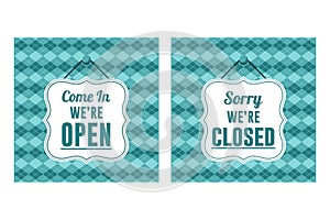 Open and closed signs store information style cloth design