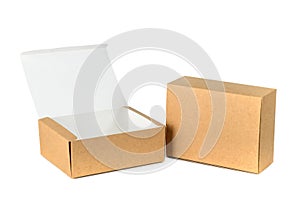 Open and closed two cardboard Box or brown paper box isolated wi
