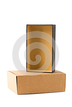 Open and closed two cardboard Box or brown paper package box iso