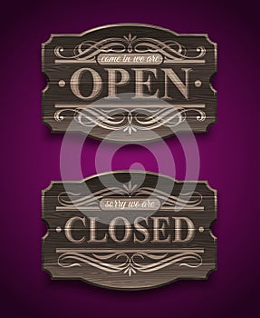 Open and Closed wooden vintage signs