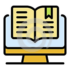 Open computer book icon color outline vector