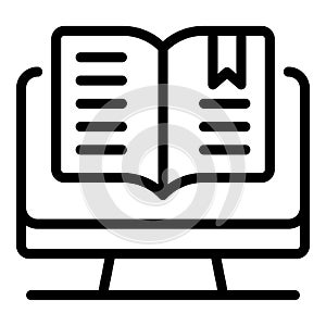 Open computer book icon, outline style