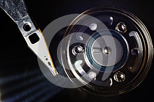 Open computer hard drive top view