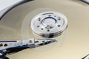 Open computer hard drive on white background