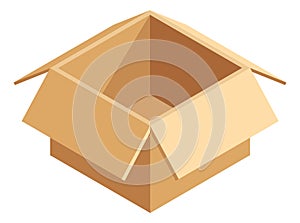 Open cube box. Isometric cardboard parcel package