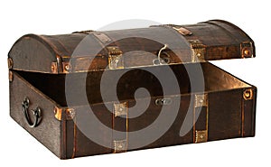 Open dark wooden chest