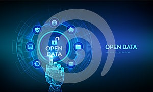 Open data database. Digital file storage system software. Online documentation database technology concept. DMS. Integration API