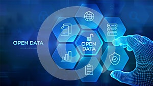 Open data database. Digital file storage system software. Online documentation database technology concept. Integration API.