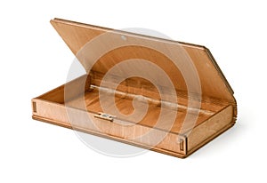 Open decorative wooden case with lid