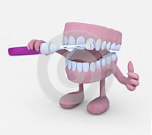 Open denture cartoon washing toot with electric tootbrush photo