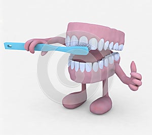 Open denture cartoon washing toot with tootbrush photo