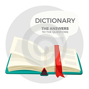 Open dictionary book with all answers to questions